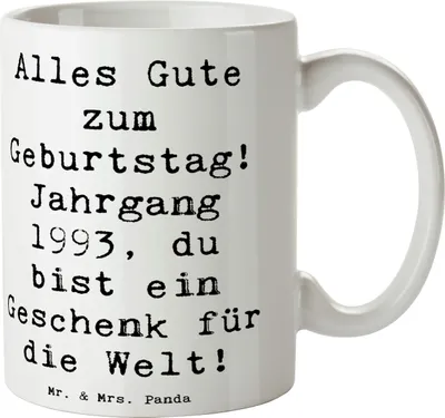 Produktbild von Mr. & Mrs. Panda Becher Spruch 1993 Geburtstag - Weiß - Geschenk, Tasse, Alles Gute zum, Geburtstagsgeschenk, Jubiläum, Geboren am, Teetasse, feiern, Trinkbecher