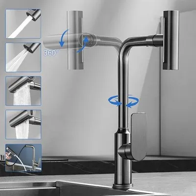 Obrázek produktu pro Otočná kuchyňská baterie s hadicí a sprškou