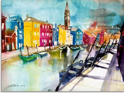Produktbild von ARTland Glasbild Venedig Bunt Größe: 60x45 cm