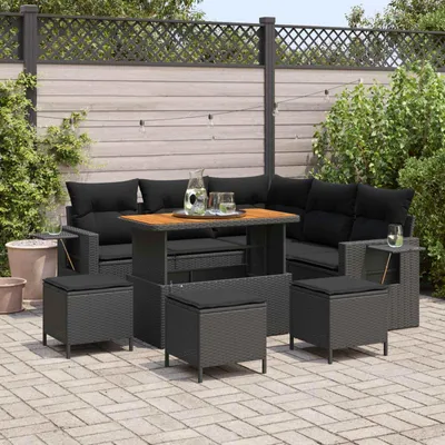 Image de Ensemble de canapés de jardin vidaXL, 10 pièces, 7 places, couleur noire, en résine tressée