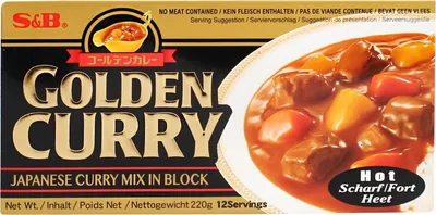 A box of S&B Golden Curry Japanese Curry Mix in Block, with an image of the prepared curry on the right side.
