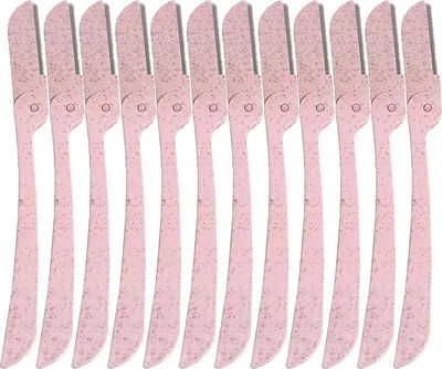 Produktbild von INF 12 Stk. Augenbrauenrasierer aus Weizenstroh, Rosa - Faltbar & Tragbar