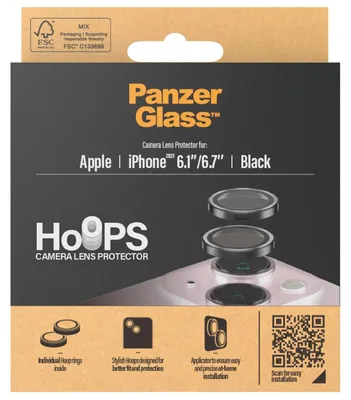 Produktbild von PanzerGlass ® Hoops® Kameraschutz Schwarz for iPhone 15 | 15 Plus, Apple, Apple - iPhone 15, Apple - iPhone 15 Plus, Trockene Anwendung, Kratzresistent, Schockresistent, Schwarz, 1 Stück(e)