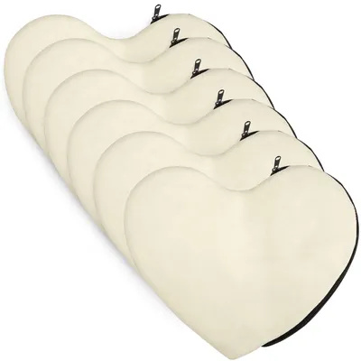 Produktbild von 6 herzförmige Stoffbeutel zum Bemalen, Basteln, als leere Kosmetiktasche, Reise-Kulturbeutel, kleines Etui mit Reißverschluss, Schultasche, Federmäppchen oder Dokumententasche (25 x 20,5 cm)