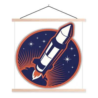 Produktbild von MuchoWow® Textilposter Illustration - Kinder - Rakete 60x60 cm mit holzfarbenen Rahmen - Wanddekoration