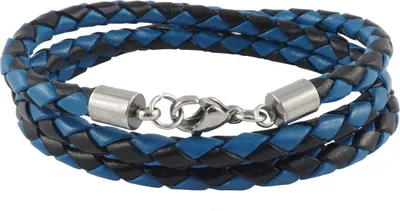Produktbild von Lederkette Lederband 4 mm Herren Halskette Schwarz / Blau 17-100 cm lang mit Karabiner Verschluss Silber geflochten, Länge:23 Zentimeter