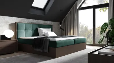 Produktbild von Kontinentales Bett 120x200 CHANTELLE 8 - dunkle Eiche / Grün + GRATIS Matratzenauflage