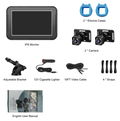 Immagine prodotto di Telecamera per auto per bambini, monitor a due canali da 5 pollici con risoluzione 1080p, telecamera con visione notturna a infrarossi e angolo di visione di 150° per il sedile posteriore, blu