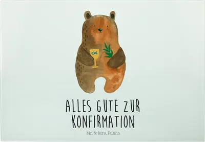 Produktbild von Mr. & Mrs. Panda Hackbrett Bär Konfirmation - Weiß - Geschenk, Küchenbrett, Gottesdienst, jausenbrett, Evangelisch, Servierplatte, Kirche, Schneidebrett, Teddy