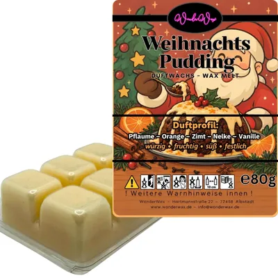 Produktbild von WonderWax Duftwachs Weihnachten Wax Melts für Duftlampe, 6 Würfel Duftmelt Wachsmelt Sojawachs Duftwachs Würfel für Raumdüfte, Wachs Duftöl Winter Indoor Schmelzen für Aromalampe Weihnachtspudding
