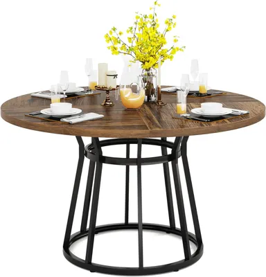 Immagine prodotto di Tavolo rotondo per 4 persone, tavolo da cucina con base in metallo, diametro 120 cm, color marrone