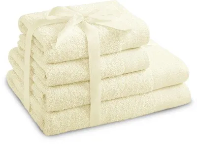 Immagine prodotto di Set di 4 asciugamani Unyqoos® in cotone al 100%, color ecru: 2 asciugamani da 50x100 cm e 2 asciugamani da 70x140 cm, morbidi e assorbenti, 450 g/m², ideali per il bagno e la sauna