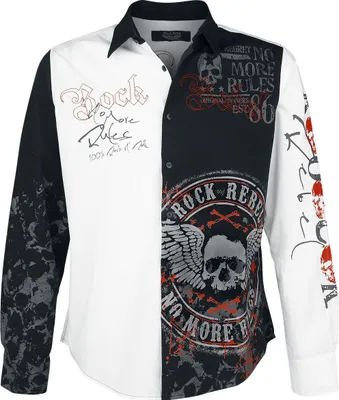 Produktbild von Rock Rebel by EMP Herren schwarz-weißes Hemd mit rockigem Print L