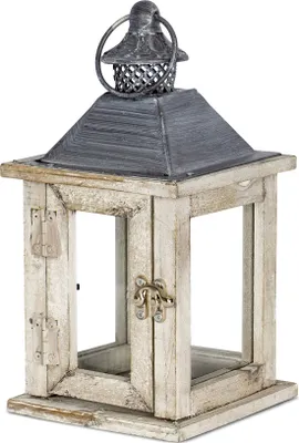 Produktbild von Laterne Holz 27x13x13cm Metall Glas Natur Braun Gartenlaterne