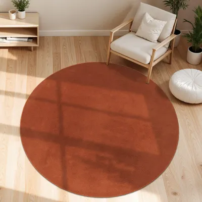Image de Tapis lavable Salon Poils courts Couleur unie Style moderne Doux Orange Taille 200 cm Rond