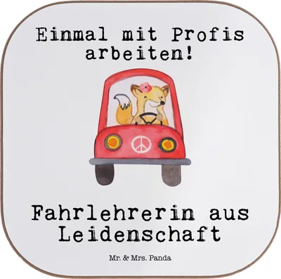 Produktbild von Mr. & Mrs. Panda Untersetzer für Gläser Fahrlehrerin Leidenschaft - Weiß - Geschenk, bieruntersetzer, Tischuntersetzer, Fahrschule, Glas, Witzig, Lustig, Beruf, Spruch