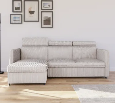 Produktbild von Idohome - Ecksofa BENI mit Schlaffunktion und Bettkasten 220x160 cm, Relaxfunktion und Kopfstützen - Farbe Creme Poso 100