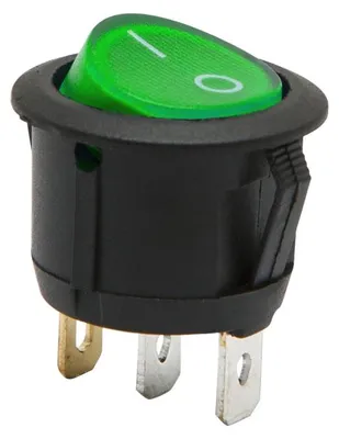 Produktbild von 5x Beleuchteter runder Wippschalter SPST EIN-AUS - Wippschalter 250VAC 6A (10A) - Grüne LED-Anzeige mit IO-Markierung - Unterputzschalter für elektrische Geräte - Einbaugröße 20mm - Einbautiefe 25mm - Verkaufseinheit 5 Stück [09085GR]