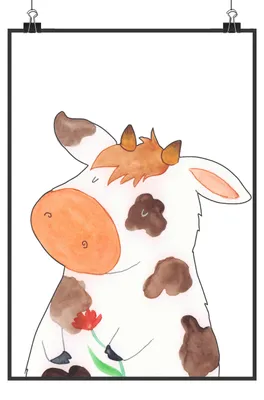 Produktbild von Mr. & Mrs. Panda Bild Kuh DIN A2 - Weiß - Geschenk, Spruch, Bauernhof, Milchkuh, Wandbild, kunstdruck poster, Hof, drucke, Plakat, wanddeko, Kühe