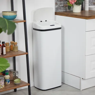 Obrázek produktu pro Relaxdays Odpadkový koš se senzorem, 40 l, elektrické víko, držák na pytle na odpadky, kuchyňský odpadkový koš, bílý