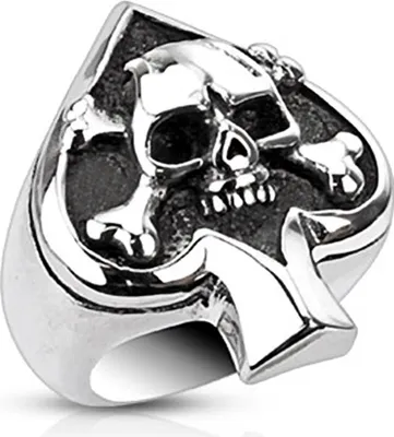 Produktbild von Pik Ass Totenkopf Ring Herren Damen Edelstahl Biker Gothic Skat silber 72 - Ø 23,01 mm