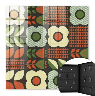 Produktbild von Metall Schlüsselkasten 30 x 30 cm - schwarzer Schlüsselschrank zur Wandmontage - wandhängende Schlüsselbox mit Tür - rechts öffnend - Schlüsselaufbewahrung für Flur - Büro - Arbeitszimmer - Werkstatt - Garage - Fröhliche Blumen