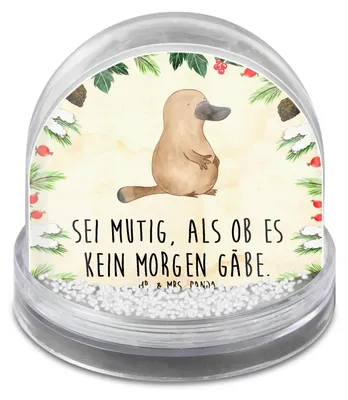 Produktbild von Mr. & Mrs. Panda Weihnachts Schneekugel Schnabeltier Mut - Naturpapier - Geschenk, Arbeit, Weihnachten, dekoartikel, Meer, schnee kugel, Raodtrip, Training, mutig, Büro