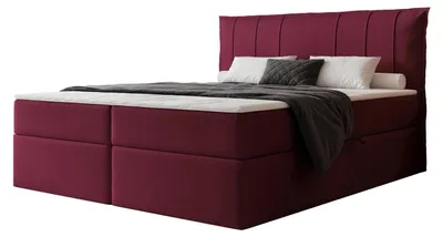 Produktbild von Boxspringbett TERENZO 140x200 Paneel-Optik Bettkasten Bonellmatratze Bordeaux