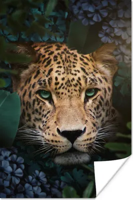 Produktbild von MuchoWow® Poster Panther - Dschungel - Blumen - Pflanzen 120x180 cm - Kunstposter