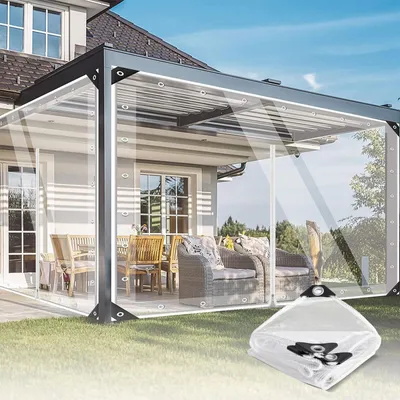 Image de Bâche en PVC transparent, plate, avec œillets et fermeture éclair, pour protection contre les intempéries et le vent