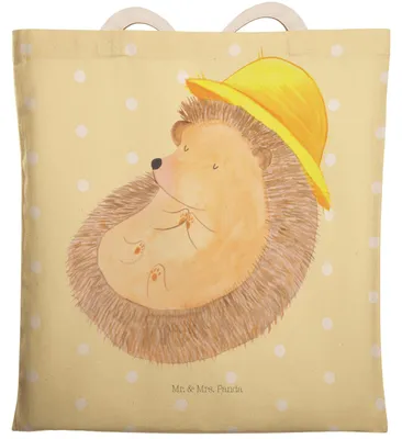 Produktbild von Mr. & Mrs. Panda Beutel Igel Beten - Gelb Pastell - Geschenk, Tote Bag, Stoffbeutel, Tasche, Genießen, Gott, Amen, Lustige Sprüche, shopping, Sonnenhut, Einkaufstasche