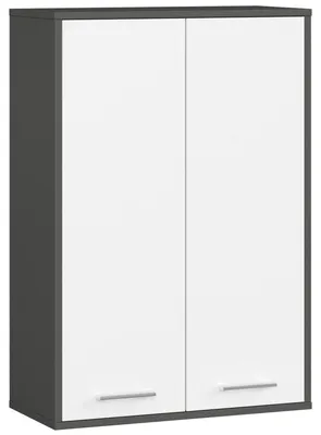 Immagine prodotto di Mobiletto da bagno pensile - 64 x 94 x 30 cm - 2 ante - 4 ripiani - Grigio grafite e bianco