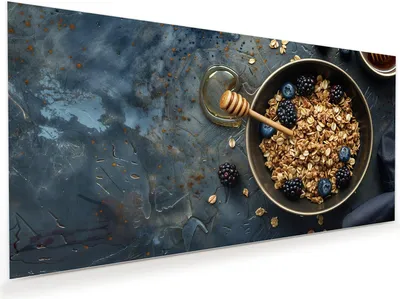 Produktbild von Glasbild 110x55cm in XXL für Wohnzimmer, Schlafzimmer Motiv Müsli mit Beeren