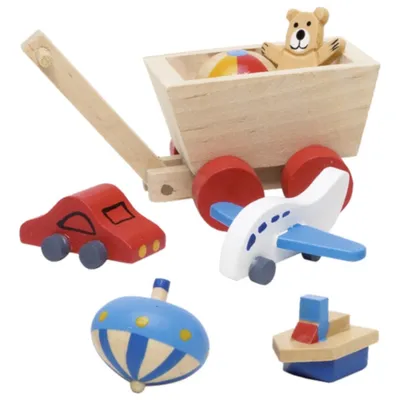 Produktbild von goki 51938 Puppenhaus-Kinderzimmerzubehör, Bollerwagen ca. 10 cm lang, mehrfarbig, 7-teilig (1 Set)