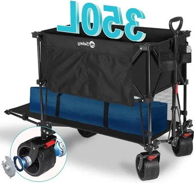 Image de Chariot de transport pliable 350 L - Large roues - 150 kg - Chariot de plage - 4 directions - Noir