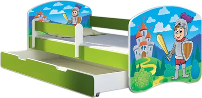Produktbild von ACMA Jugendbett Kinderbett Junior-Bett Komplett-Set mit Matratze Lattenrost und Rausfallschutz Grün 32 Ritter 160x80 + Bettkasten