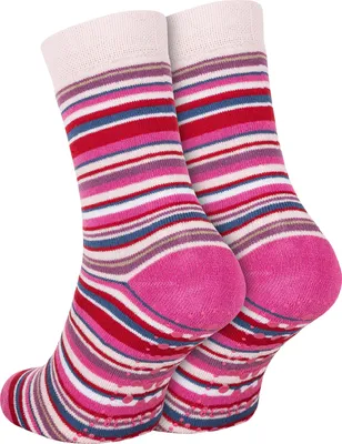 Produktbild von Tobeni 2 Paar Kinder Stoppersocken ABS Socken Anti-Rutschsocken mit Noppen aus Baumwolle, Farbe:Pink - Ringel, Grösse:27-30
