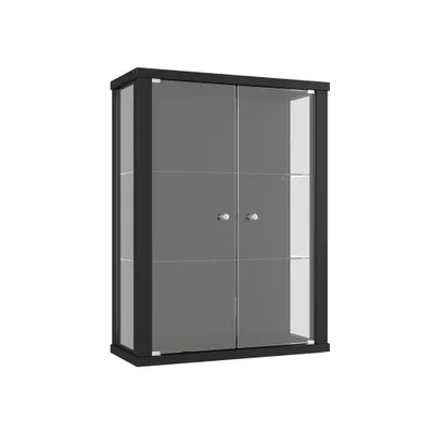 Obrázok produktu pre VR-Wohnideen sklenená skrinka v ciernej farbe (80x60x25 cm) s 2 výškovo nastavitelnými policami z tvrdeného bezpecnostného skla; ideálna pre zberatelov;