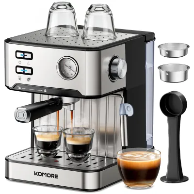 Espressomaschine 20 bar, 1,6 l, Edelstahl, schwarz
