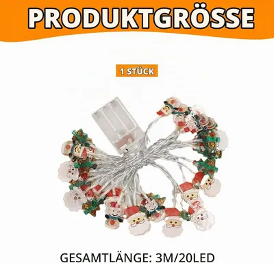 Produktbild von Weihnachtsbeleuchtung, LED Lichterkette 3m, Weihnachtsdekorationen fš¹r RP-FEnster, Baum und Party