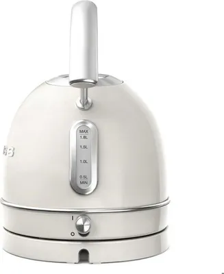 A close-up studio shot of a cream-colored electric kettle.