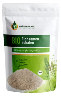 Produktbild von Kräuterland Flohsamenschalen 500g aus biologischem Anbau Ballaststoff Psylium Pulver