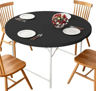 Produktbild von Runde, maßgeschneiderte Vinyl-Tischdecke, wasserdicht, Tischdecke mit elastischem Rand – für drinnen und draußen, passend für runde Tische von 114,3–124,4 cm