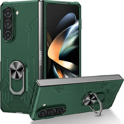 Produktbild von Galaxy Z Fold5 Hülle, Robust Harter PC Stoßfest Ringhalter Ständer Schutzhülle für Samsung Galaxy Z Fold 5 Grün