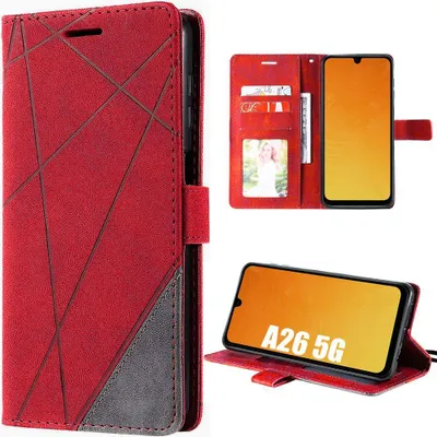 Image de Coque pour Samsung Galaxy A26 5G, Protection Intégrale Cuir Synthétique Antichoc - Rouge