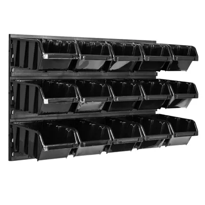 Zdjęcie produktu dla Naścienny panel narzędziowy 57,6 x 39 cm z 15 szt. Wiszące skrzynki System przechowywania czarnych skrzynek