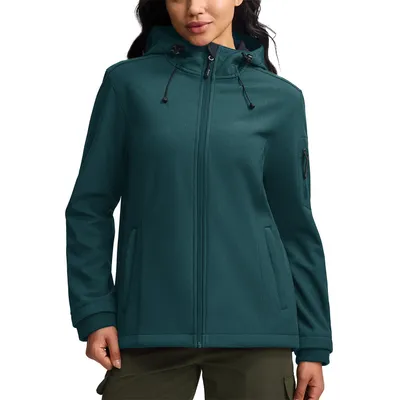 Produktbild von BUBW Damen-Softshelljacke, wasserdicht, winddicht, mit Kapuze, fleecegefüttert, leichter Outdoor-Mantel für Winterwanderungen-Radfahren-Lotusblattgrün