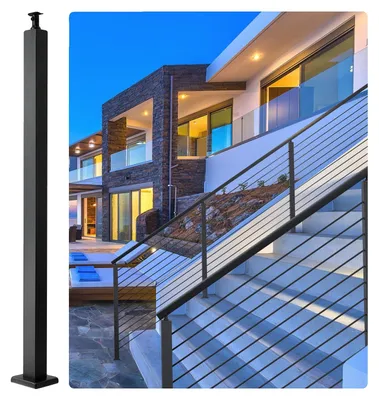 Produktbild von VEVOR Kabelgeländerpfosten, 42" x 2" x 2" Stahl 30° geneigter Loch Treppengeländerpfosten, 12 vorgebohrte Löcher, SUS304 Edelstahl Kabelgeländerpfosten mit horizontaler und gebogener Halterung, 1JZLGZ1067556VUN5V0, Schwarz-a, Nicht porös