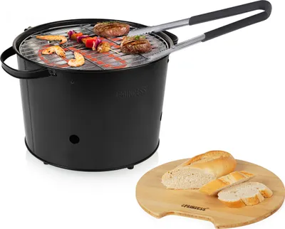 Produktbild von Hybridgrill rund Grillzange Elektro und Holzkohlegrill für Garten Balkon Camping