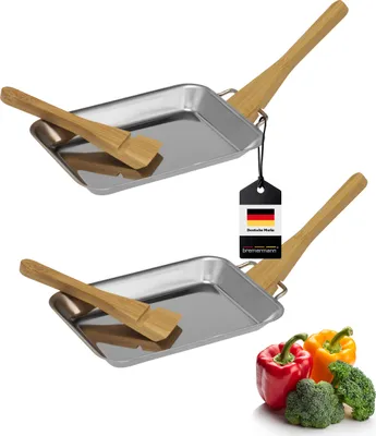 Produktbild von bremermann Grillpfanne 2er Set inkl. 4 Bambus-Schaber, Edelstahl